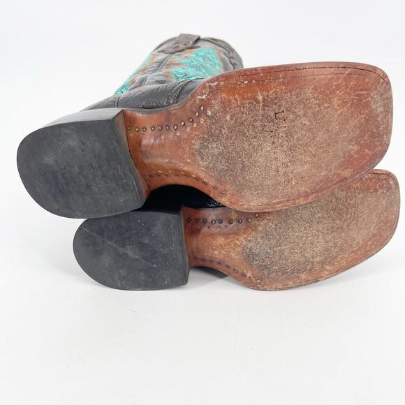 Lucchese Brown Black Turquoise Amberlyn Full Quill Ostrich Cowgirl Boot size 6.5 - Picture 9 of 11